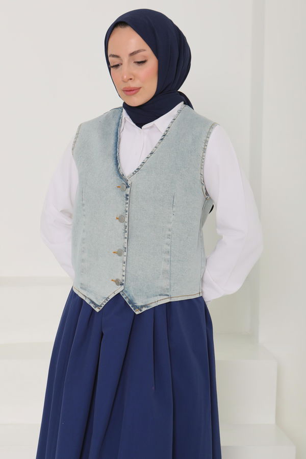 Denim Kısa Yelek - 27099