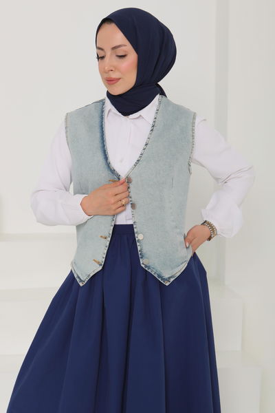Denim Kısa Yelek - 27099