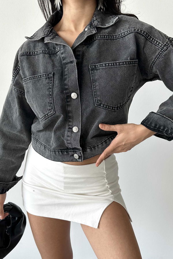 Çift Cepli Demin Crop Ceket - 27271