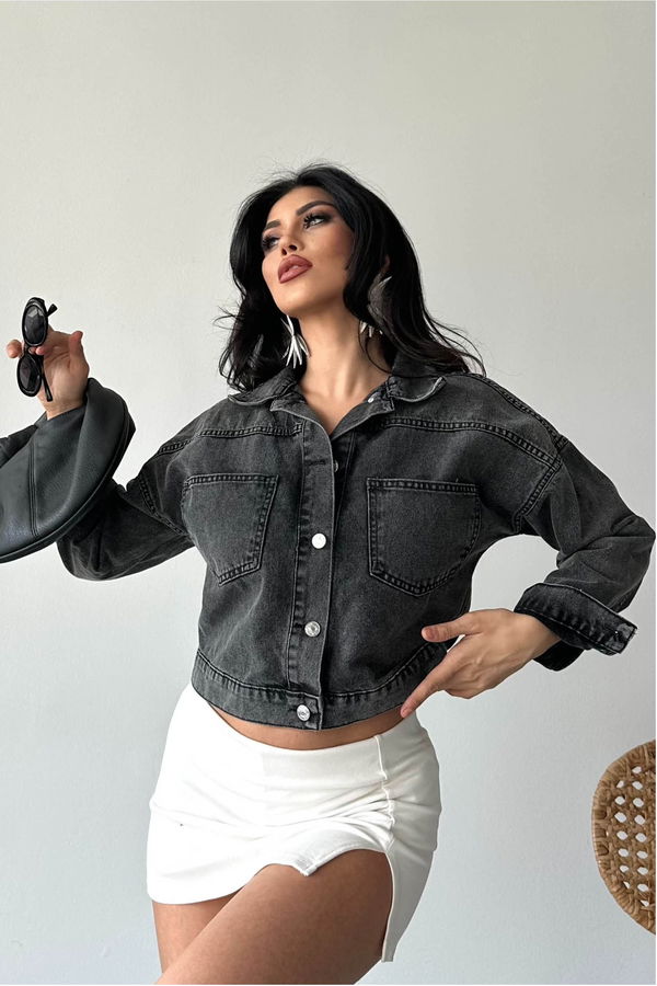Çift Cepli Demin Crop Ceket - 27271