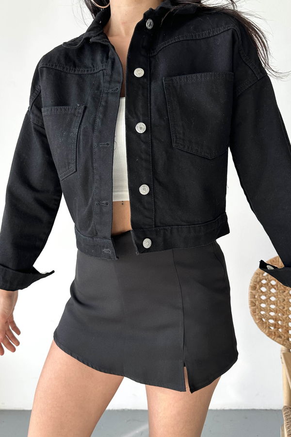 Çift Cepli Demin Crop Ceket - 27271