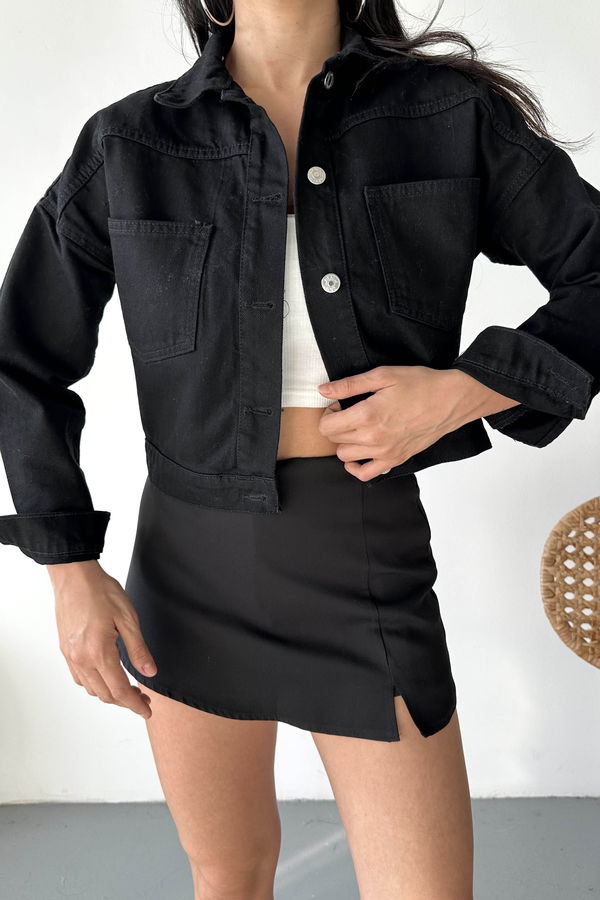 Çift Cepli Demin Crop Ceket - 27271