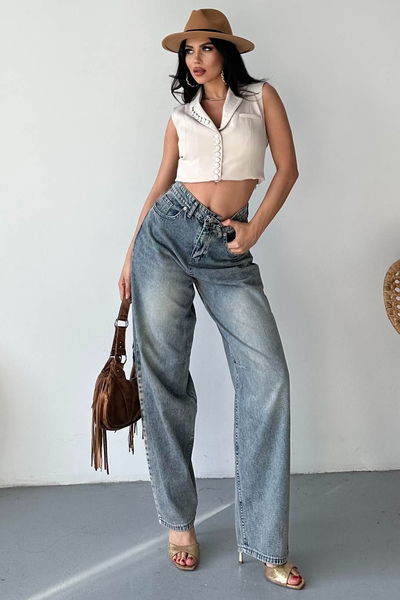 Tokalı Baggy Kot Pantolon - 27297