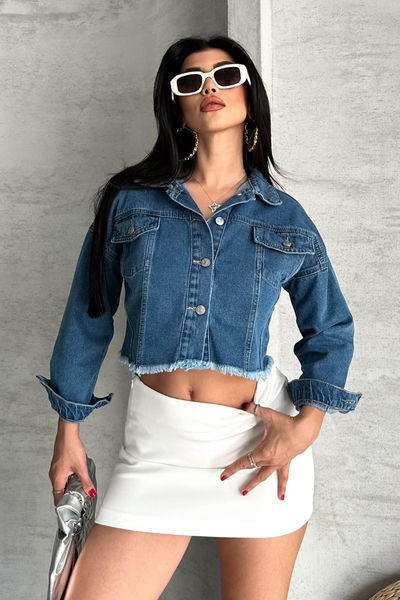 Çift Cepli Demin Crop Ceket - 27299