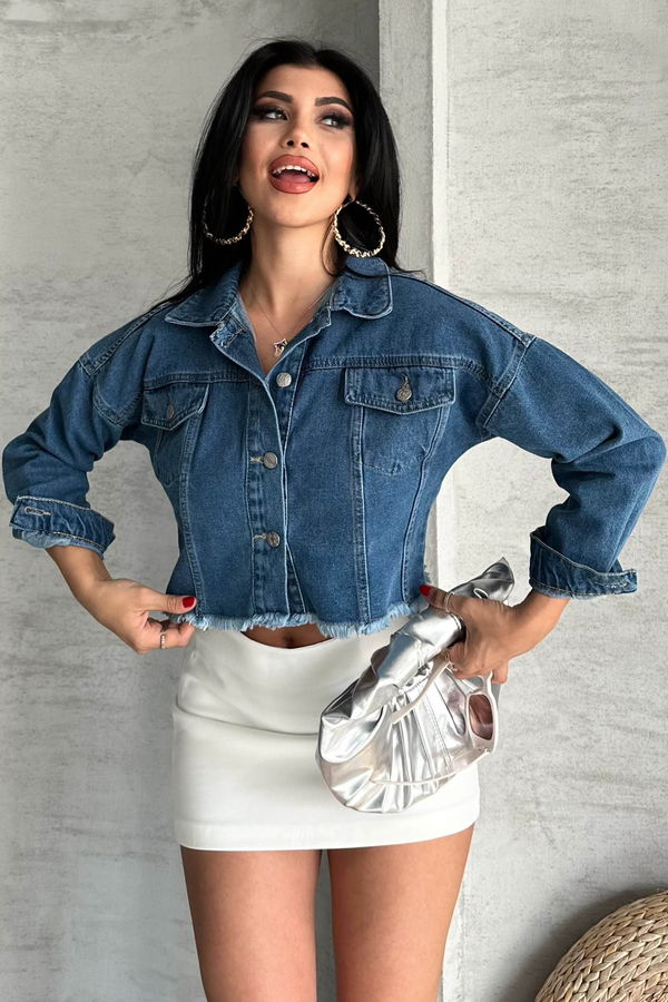 Çift Cepli Demin Crop Ceket - 27299