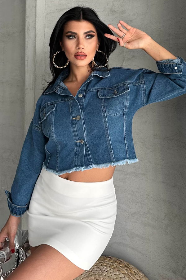 Çift Cepli Demin Crop Ceket - 27299