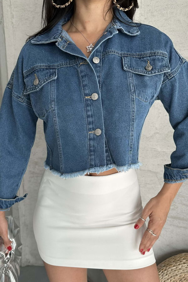 Çift Cepli Demin Crop Ceket - 27299
