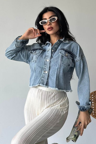 Çift Cepli Demin Crop Ceket - 27299
