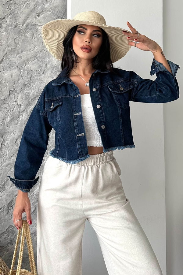 Çift Cepli Demin Crop Ceket - 27299