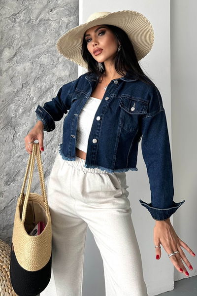 Çift Cepli Demin Crop Ceket - 27299
