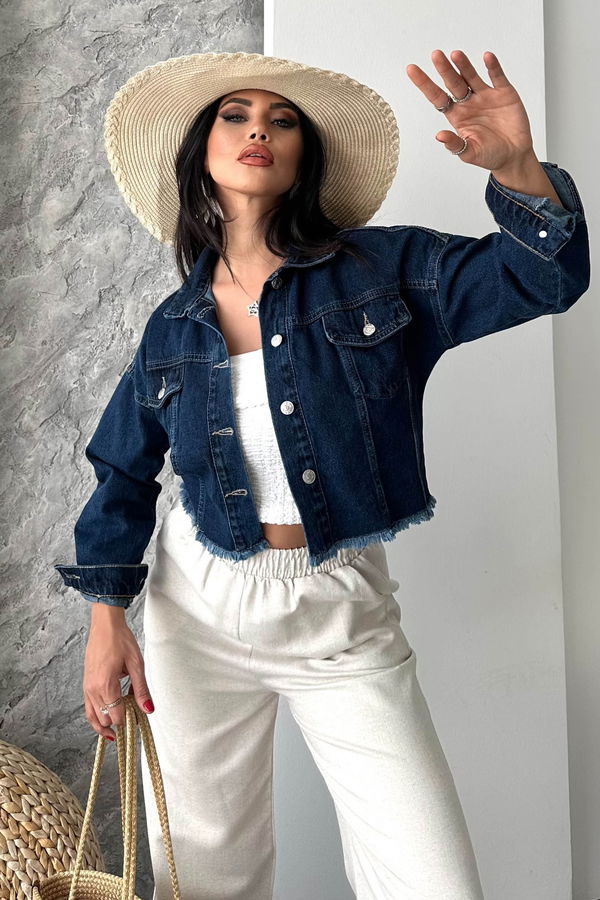 Çift Cepli Demin Crop Ceket - 27299