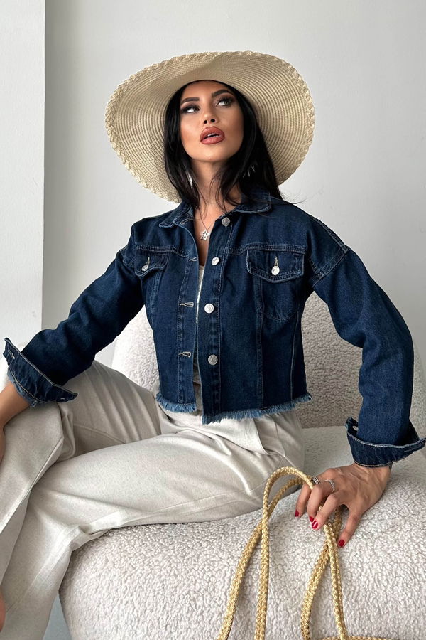 Çift Cepli Demin Crop Ceket - 27299