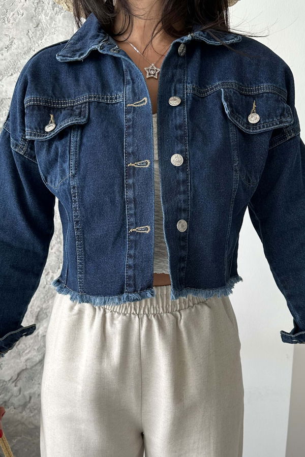 Çift Cepli Demin Crop Ceket - 27299