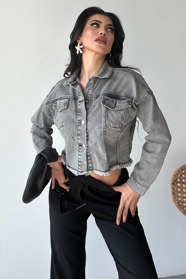 Çift Cepli Demin Crop Ceket - 27299
