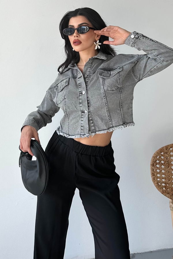 Çift Cepli Demin Crop Ceket - 27299