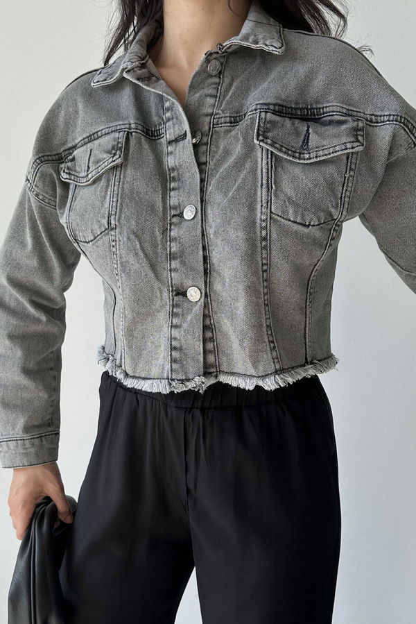 Çift Cepli Demin Crop Ceket - 27299