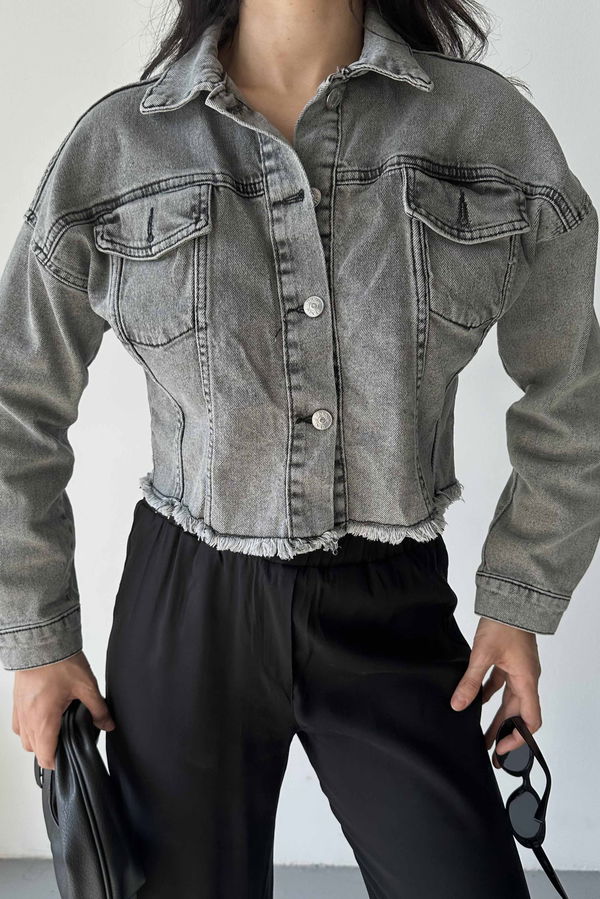 Çift Cepli Demin Crop Ceket - 27299