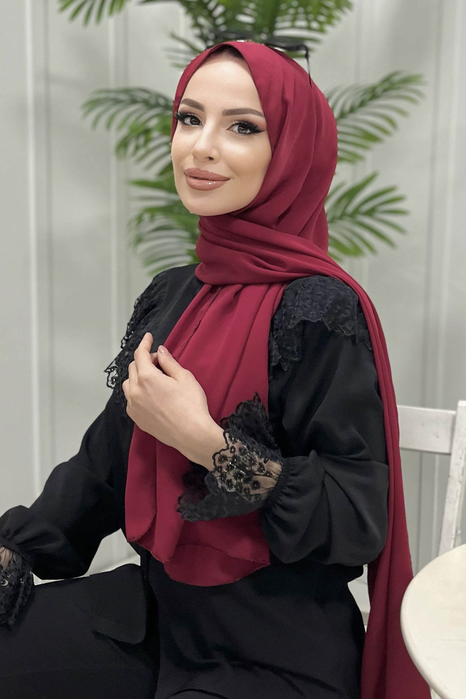 Düz Orta Kadın Bordo Şal - 30118