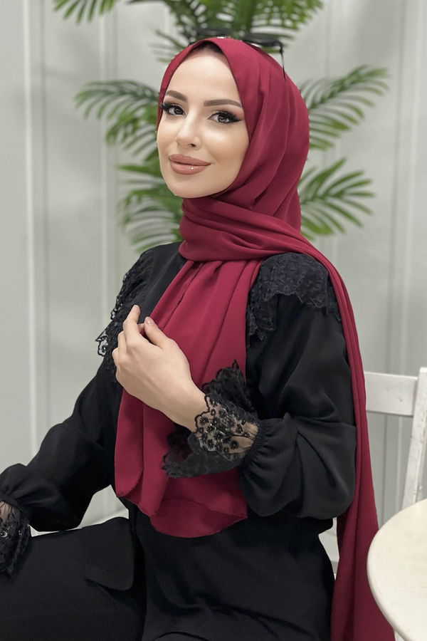 Düz Orta Kadın Bordo Şal - 30118