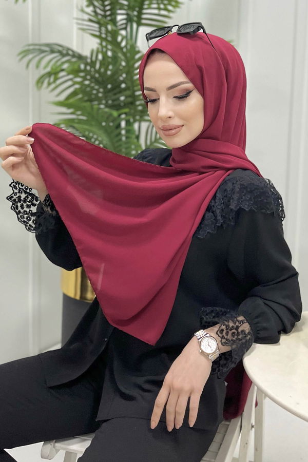 Düz Orta Kadın Bordo Şal - 30118
