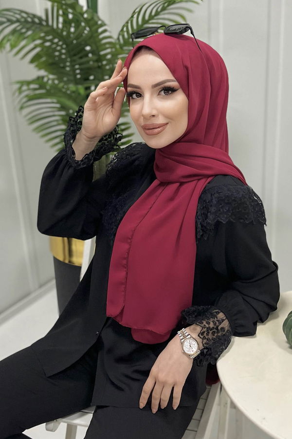 Düz Orta Kadın Bordo Şal - 30118