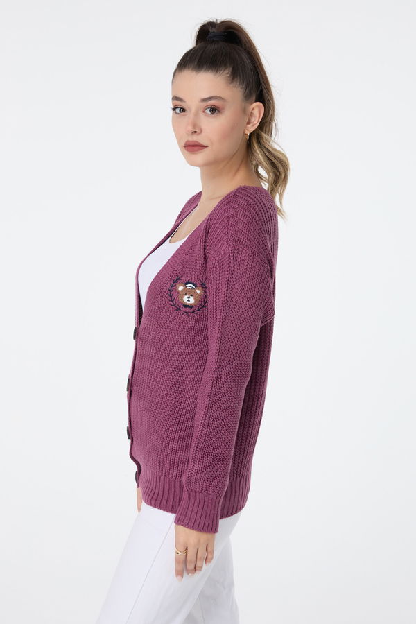 Düz Orta Kadın Pembe Triko Hırka - 23505 PEMBE