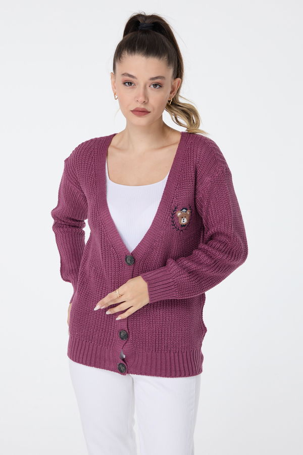 Düz Orta Kadın Pembe Triko Hırka - 23505 PEMBE