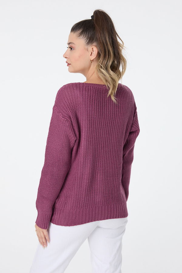 Düz Orta Kadın Pembe Triko Hırka - 23505 PEMBE