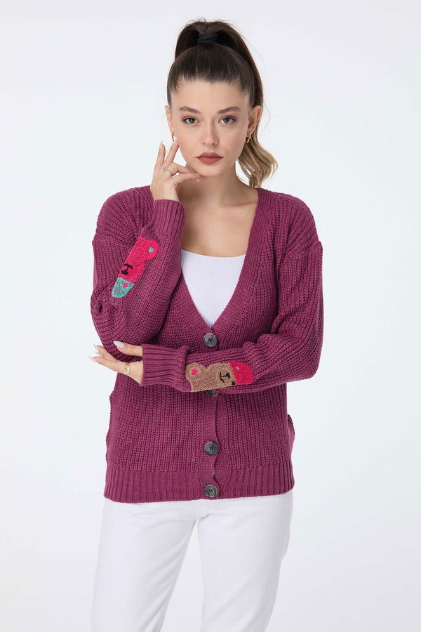 Düz Orta Kadın Pembe Triko Hırka - 23506