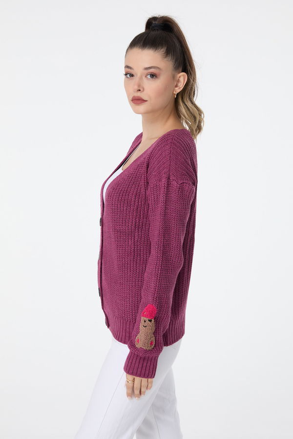 Düz Orta Kadın Pembe Triko Hırka - 23506