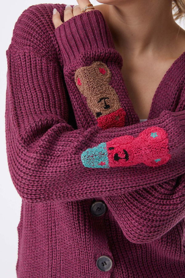 Düz Orta Kadın Pembe Triko Hırka - 23506