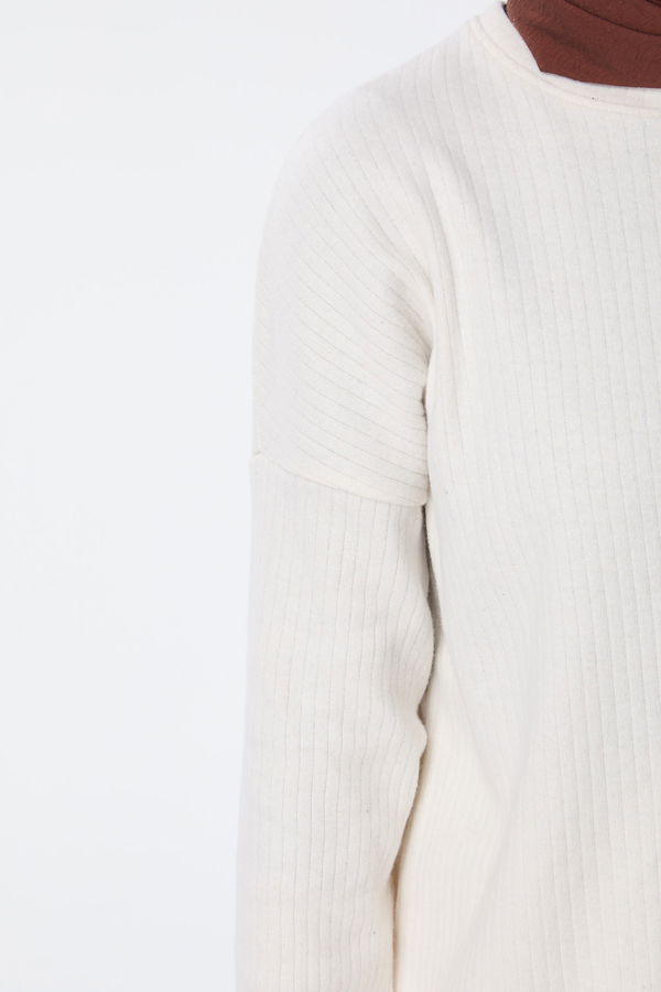 Düz Bisiklet Yaka Kadın Ekru Tunik+Pantolon - 23754 EKRU