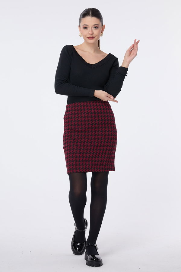 Düz Orta Kadın Bordo Mini Etek - 23758 BORDO