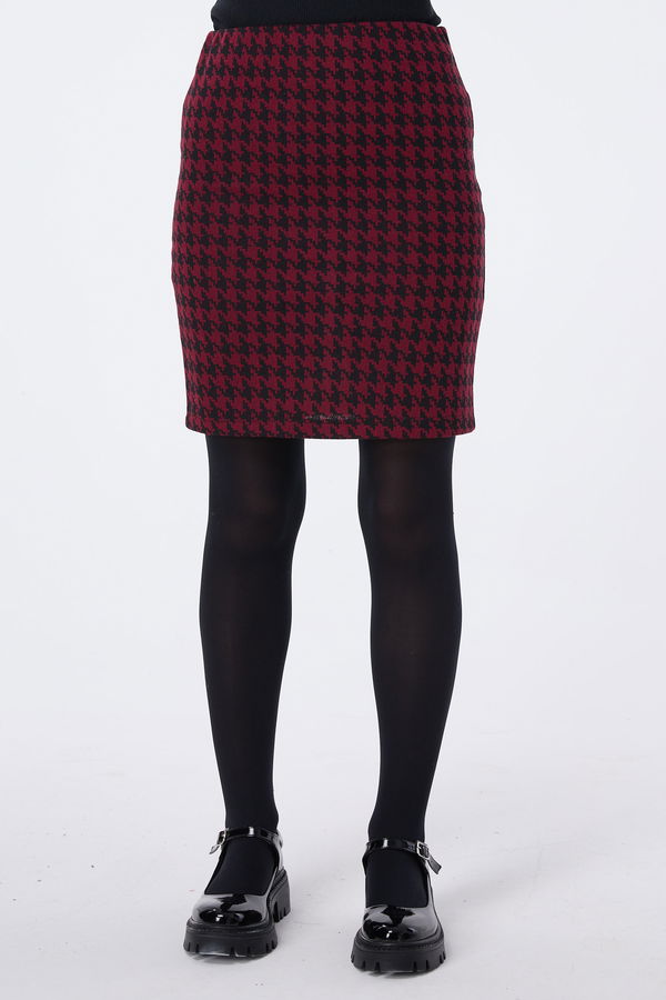 Düz Orta Kadın Bordo Mini Etek - 23758 BORDO