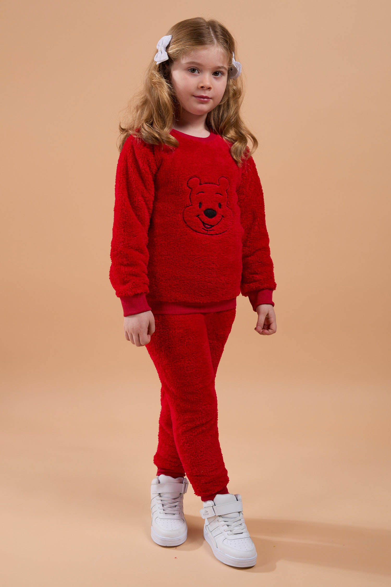 Kız Çocuk Kırmızı Peluş Takım - 23798 Kırmızı