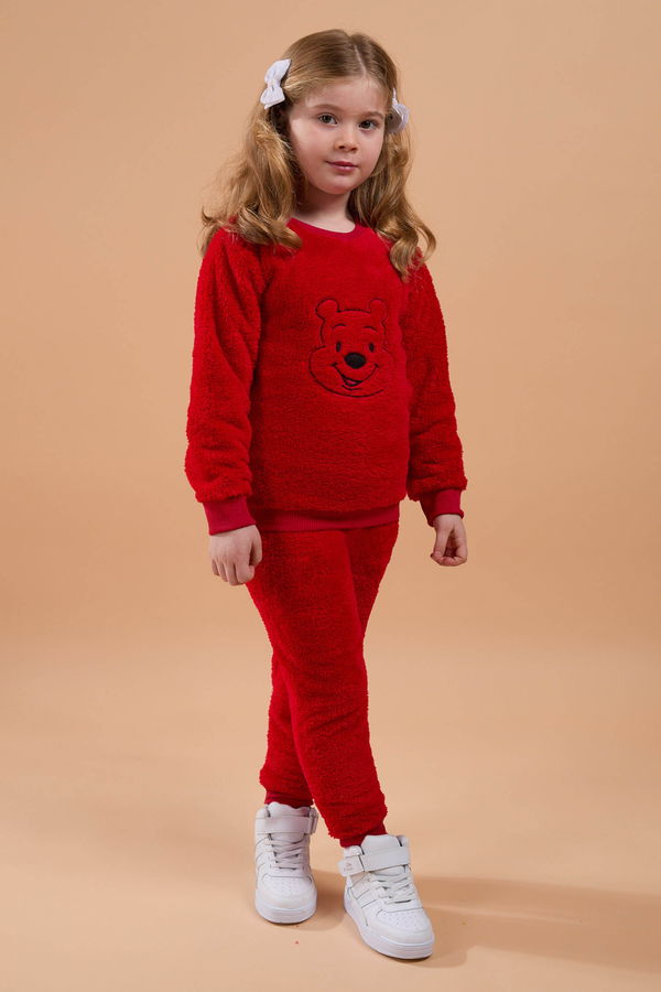 Kız Çocuk Kırmızı Peluş Takım - 23798 Kırmızı
