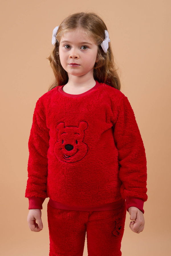 Kız Çocuk Kırmızı Peluş Takım - 23798 Kırmızı