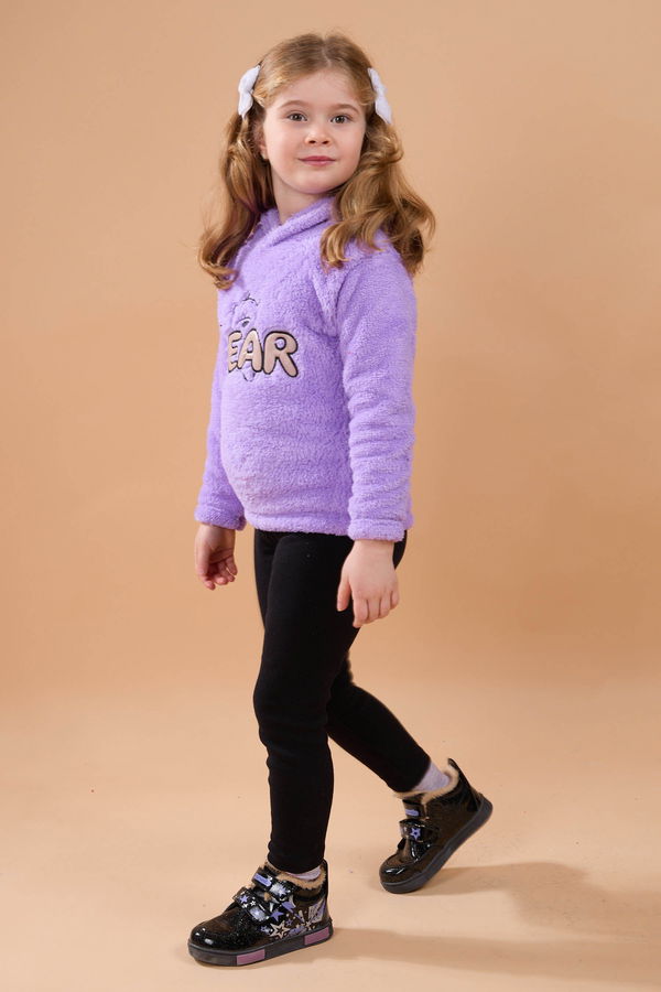 Erkek Çocuk Lila Peluş Kapşonlu Sweat - 23794 LİLA