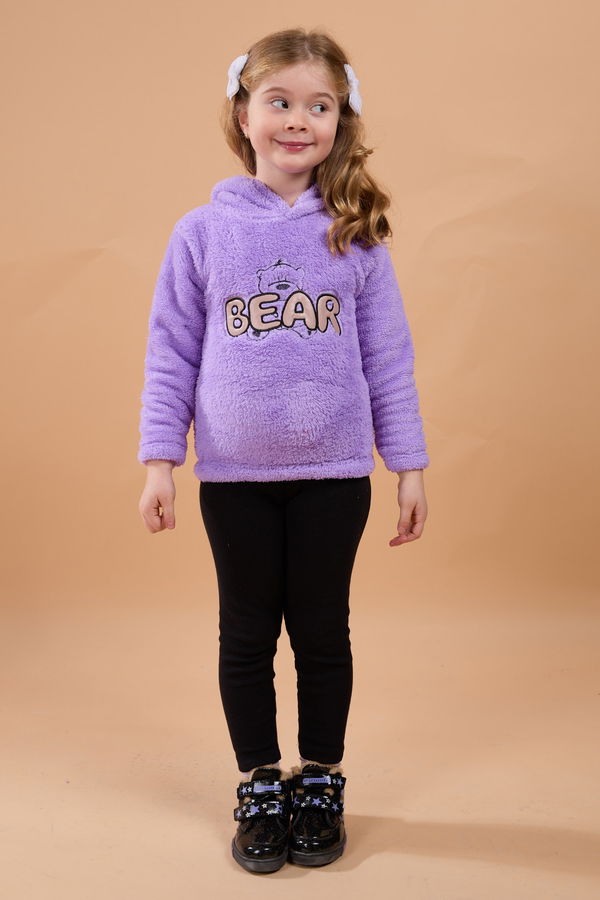 Erkek Çocuk Lila Peluş Kapşonlu Sweat - 23794 LİLA