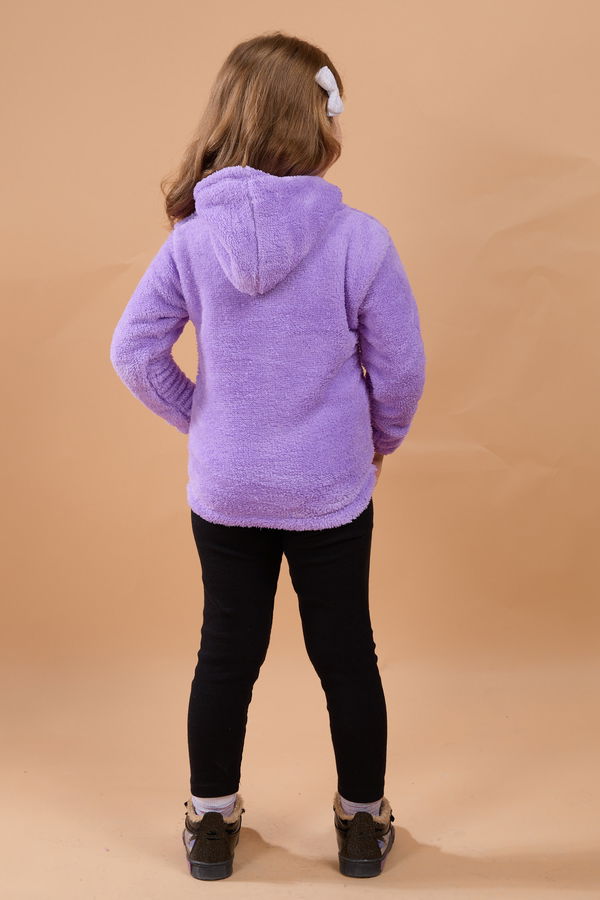 Erkek Çocuk Lila Peluş Kapşonlu Sweat - 23794 LİLA