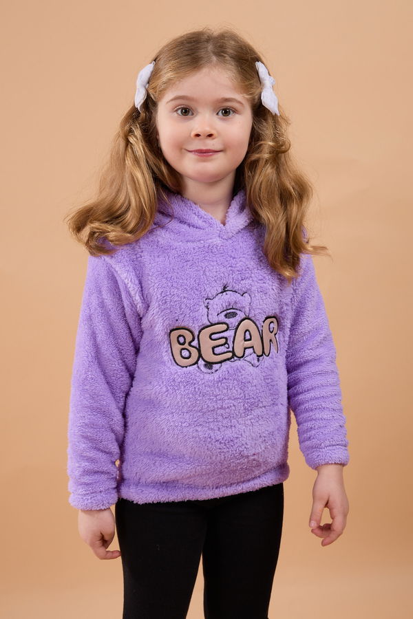 Erkek Çocuk Lila Peluş Kapşonlu Sweat - 23794 LİLA