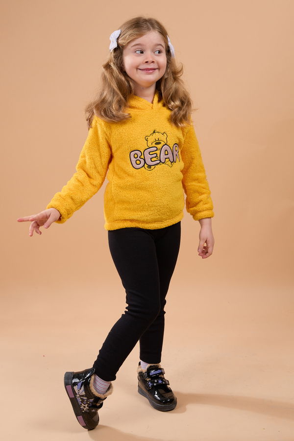 Erkek Çocuk Sarı Peluş Kapşonlu Sweat - 23794 Sarı