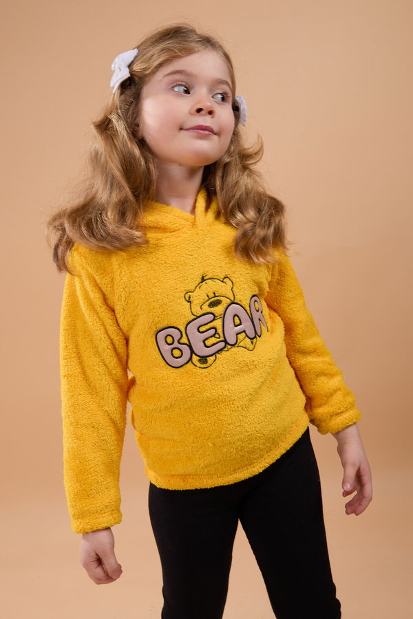 Erkek Çocuk Sarı Peluş Kapşonlu Sweat - 23794 Sarı