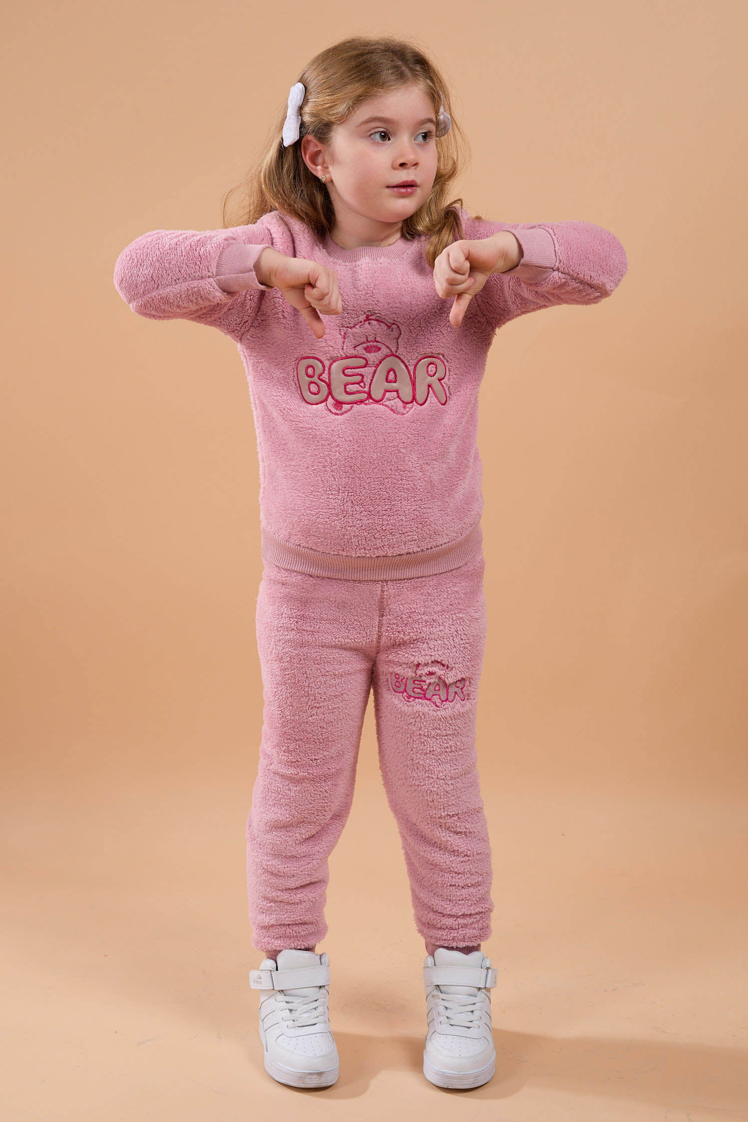 Kız Çocuk Pembe Peluş Takım - 23799 PEMBE