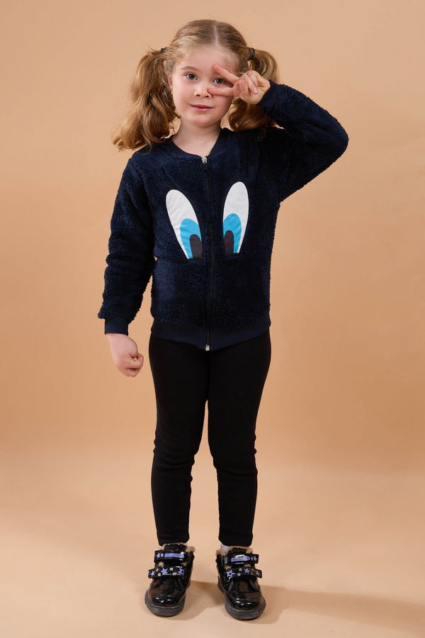 Kız Çocuk Lacivert Peluş Fermuarlı Sweat - 23796