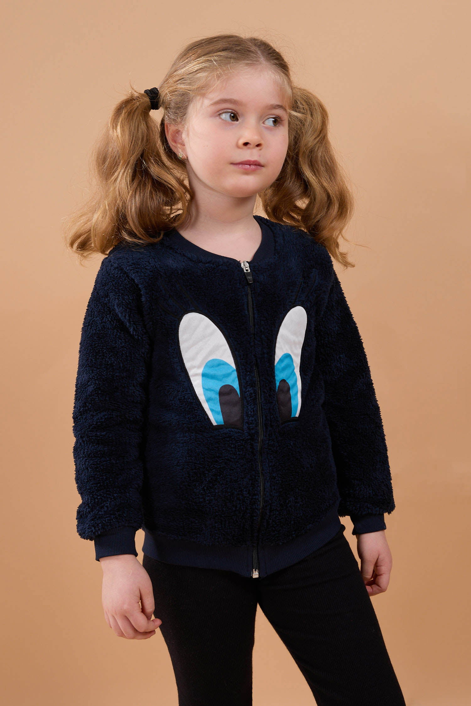 Kız Çocuk Lacivert Peluş Fermuarlı Sweat - 23796