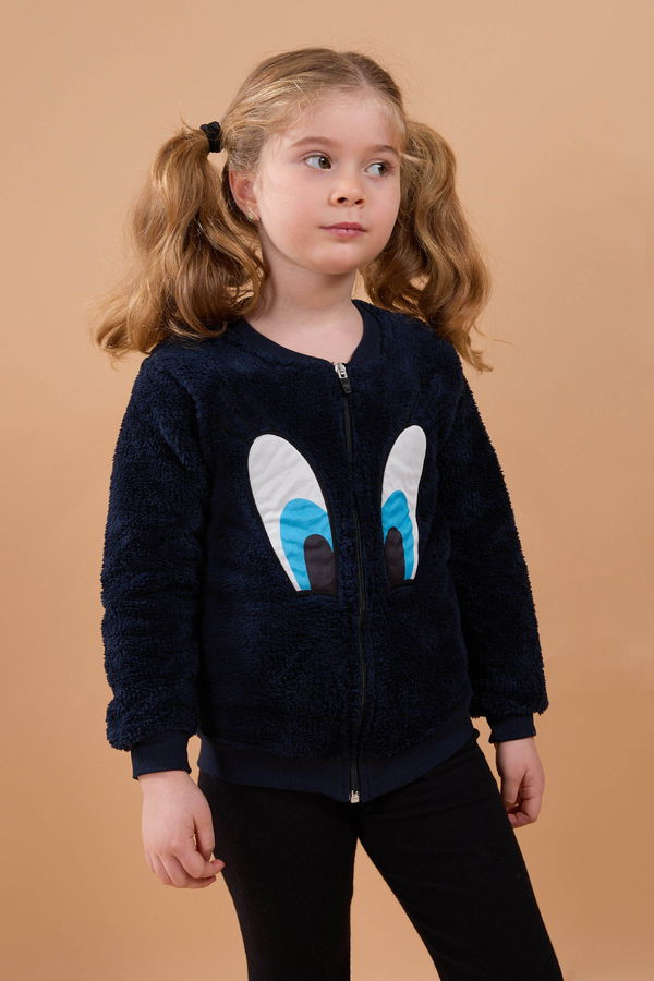 Kız Çocuk Lacivert Peluş Fermuarlı Sweat - 23796