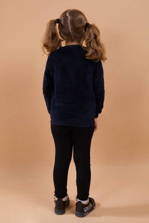Kız Çocuk Lacivert Peluş Fermuarlı Sweat - 23796