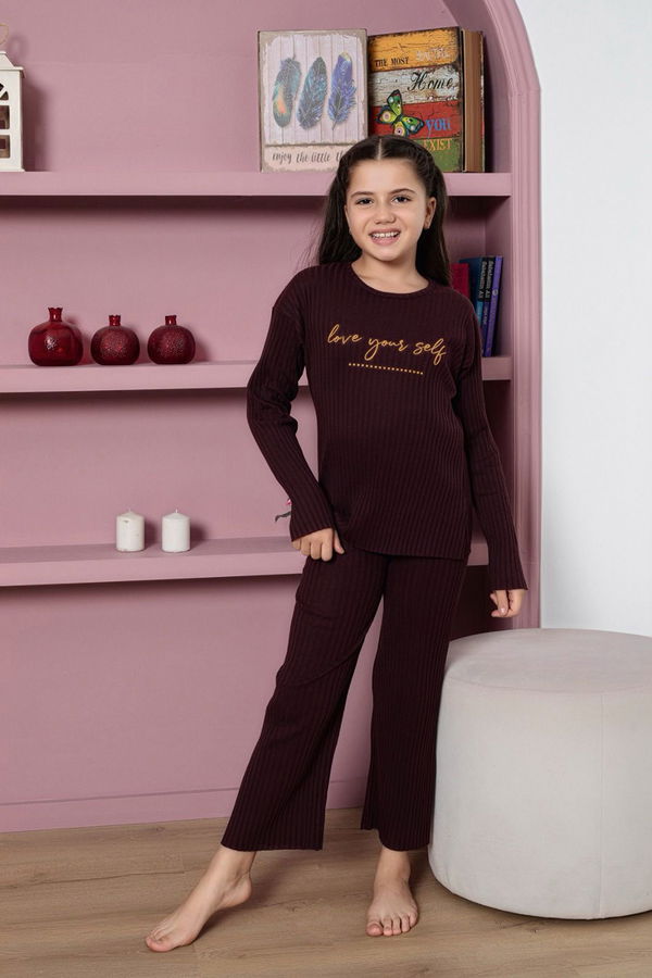 Kız Çocuk Bordo Pijama Takımı - 23938