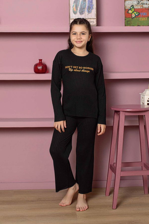 Kız Çocuk Siyah Pijama Takımı - 23935 SİYAH